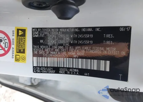 2017 Toyota Highlander Se from USA, damaged, VIN 5TDJZRFH2HS442573